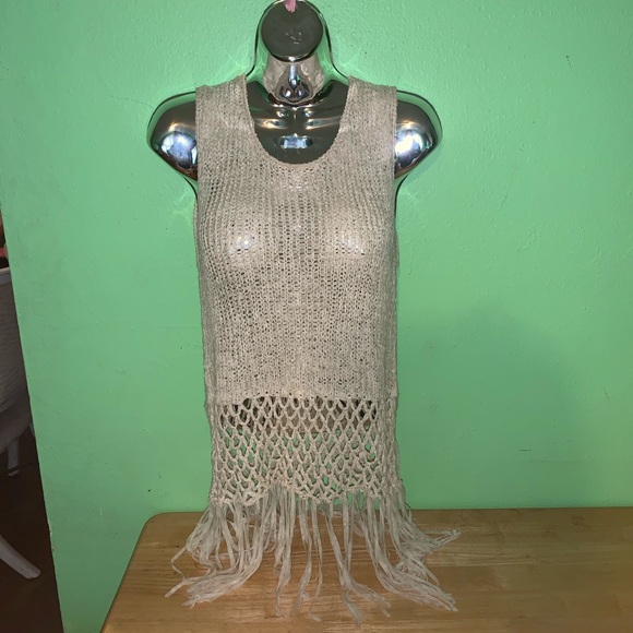 Charming Charlie Cream Light Mesh Boho Top Size M - Picture 3 of 7